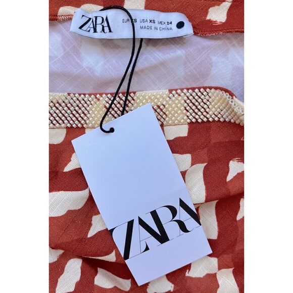 NWT Zara Printed Linen Blend Beaded Waistband High Waisted Maxi Skirt, Size XS - Picture 13 of 15